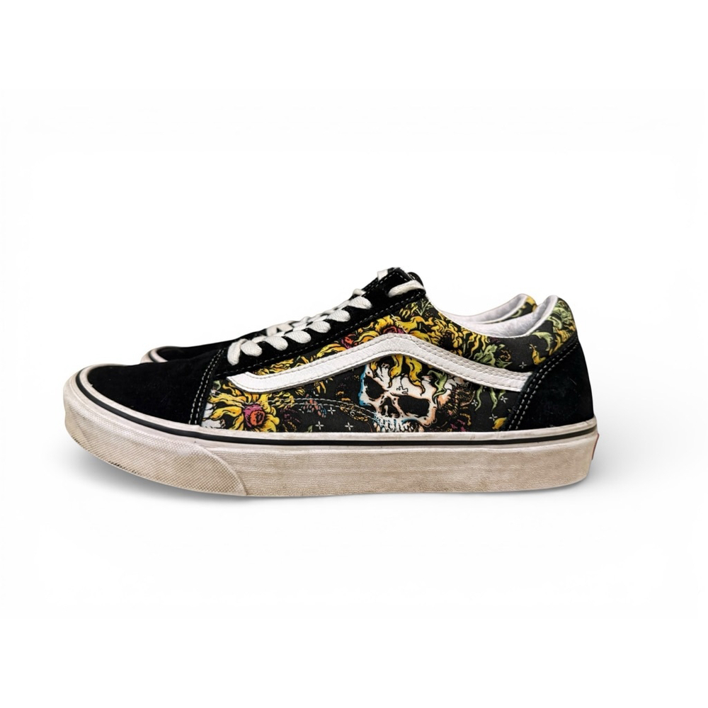 Vans Old Skool Skull Floral Print Black Suede Men's 10.5 Women's 12 - Picture 6 of 8
